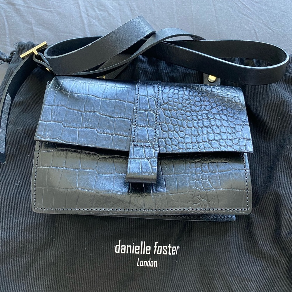 Black Croc Leather Mini Box Bag - Danielle Foster